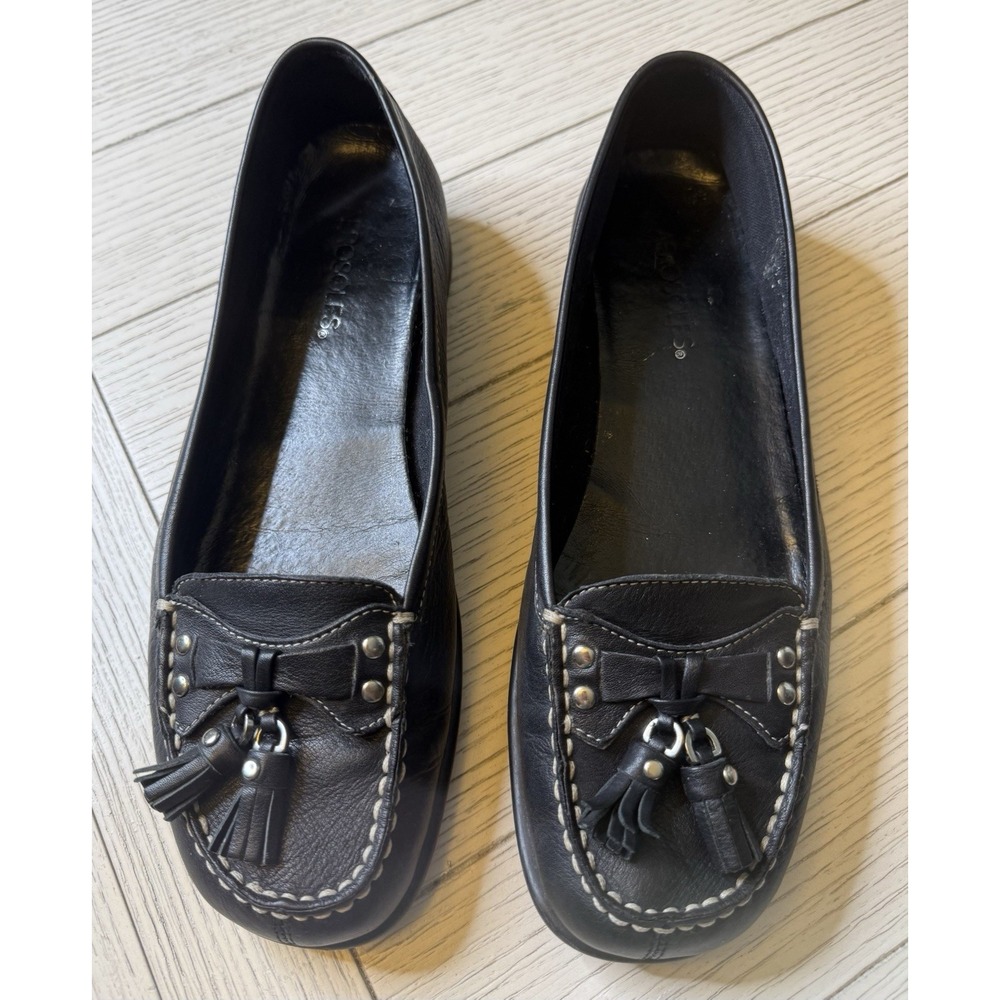 Aerosoles‎ Womens Black Leather Loafers Sz 9.5 B Cushioned Shoes W/ Tassels.